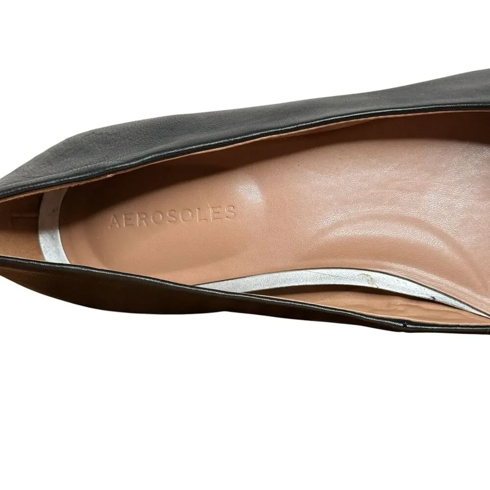 Aerosoles Bette Pumps Size 12 Leather Black Block Heel Pointed Toe Classic